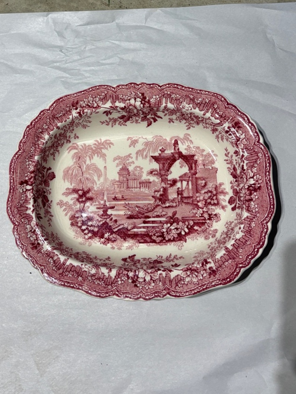 Vintage Mason’Red and Cream Transferware Serving bowl- Classic Scenic Design